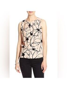 Banana Republic Factory Pleated Peplum Sleeveless Floral Tank - Pale Pink & Blk